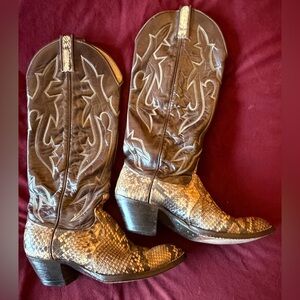 Dan Post Vintage Leather & Snake Brown Cowboy Boots
